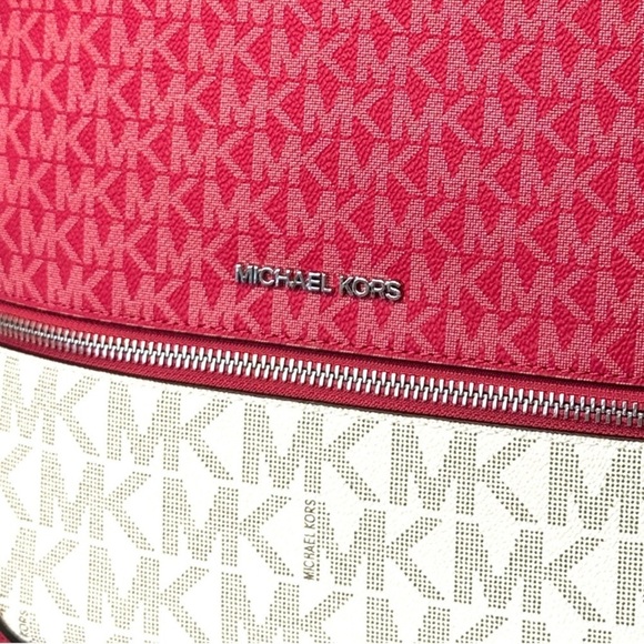 Michael Kors Rhea Medium Color-Block Signature Logo Backpack Dark Rasberry Multi - Picture 9 of 11